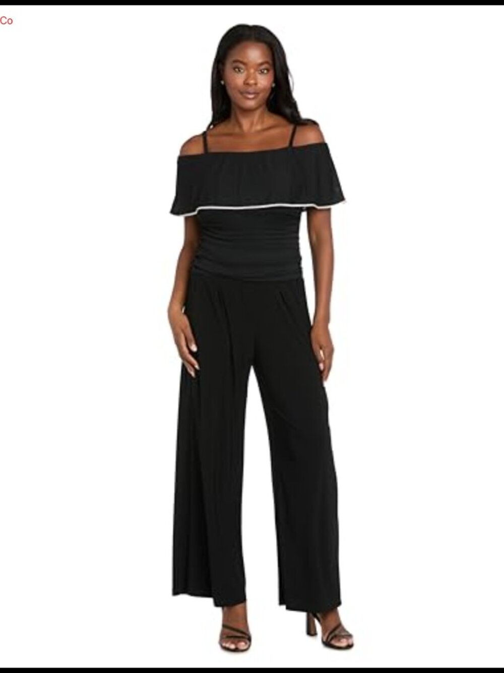 Off Shoulder Ruched Jumpsuit Rhinestone Trim Wide-Leg Formal